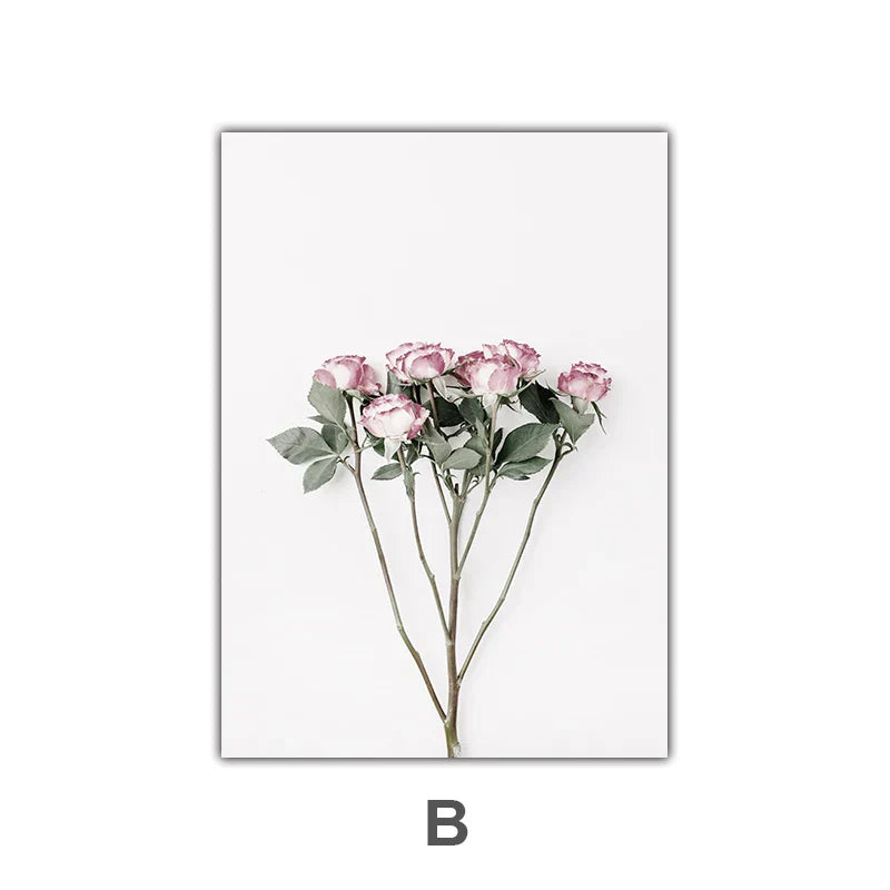 Minimalist Rosa Blomster Botanisk Veggkunst Fine Art Lerretsutskrifter Plakater Elegante Bilder For Nordisk Stue Spiserom Soverom Kunst Dekor | Skanto