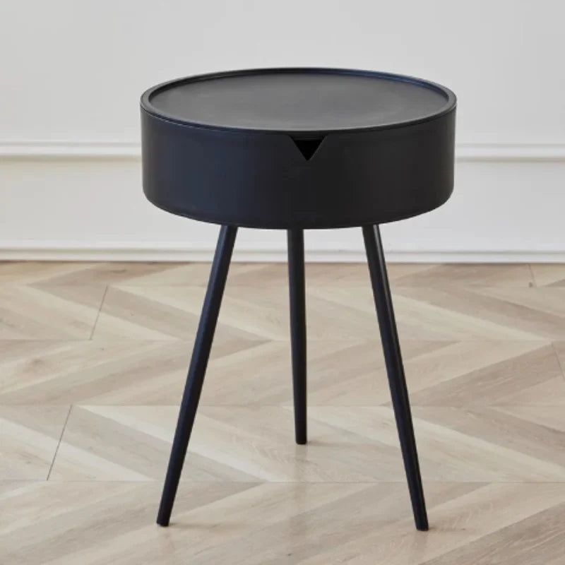 Skanto | Rund Plast Sidebord med Oppbevaringsplass og Mobil Design