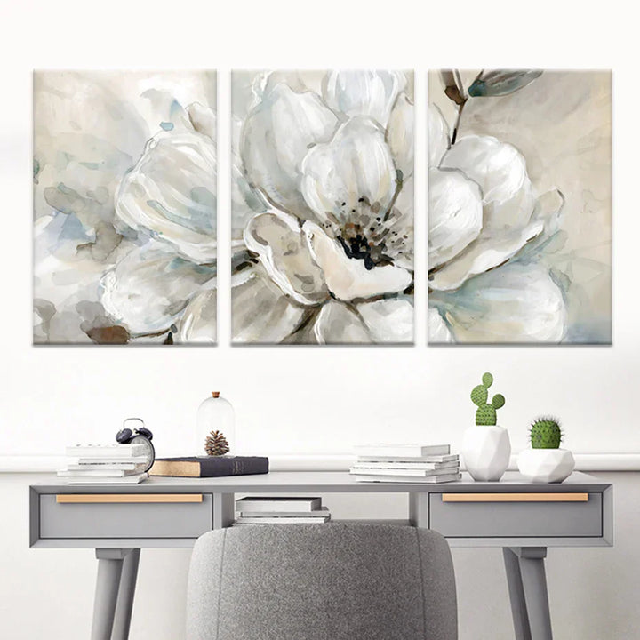 Stor Beige Hvit Blomster Veggkunst Fine Art Lerret Utskrifter Moderne Botaniske Bilder For Stue Spisestue Soverom Kunst Dekor | Skanto