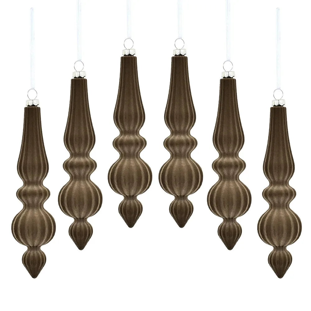 Shatterproof Velvet Christmas Baubles - Reusable Cone Hanging Decorations for Christmas Tree Decor 6PCS
