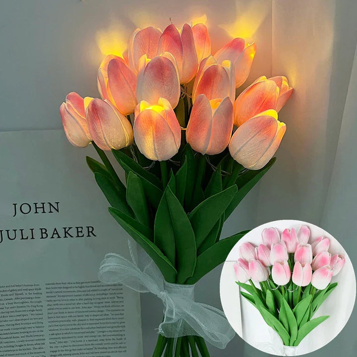 Skanto | LED-lampe med kunstig tulipanbukett perfekt for gaver eller som bryllupsfest hjemmeinnredning