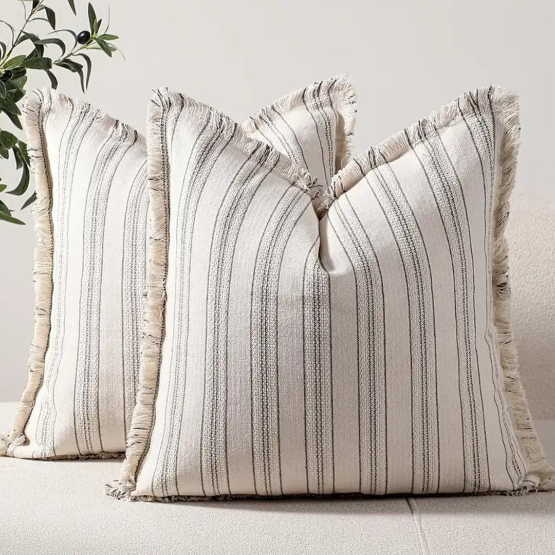 Skanto | Scandi Stripe Teksturert Frynse Putetrekk