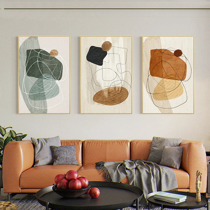 Skandinavisk Abstrakt Form Linje & Form Veggkunst Fine Art Lerretsutskrifter Nøytral Fargepalett Bilder For Moderne Stueinnredning | Skanto