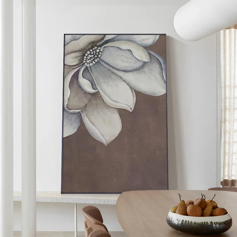 Skandinavisk Stor Blomster Veggkunst Fine Art Lerret Utskrifter Hvite Petal Blomst Plakater Moderne Botaniske Bilder For Foyer Stue | Skanto