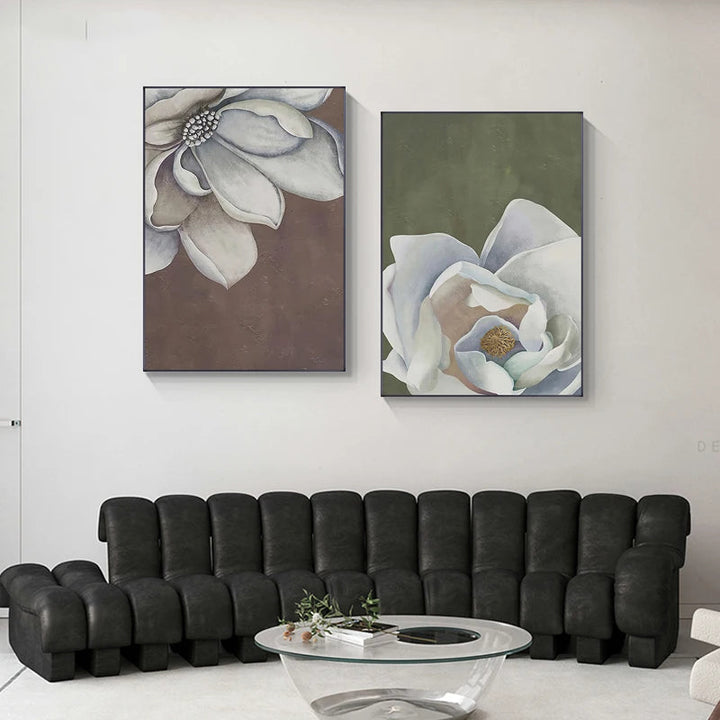 Skandinavisk Stor Blomster Veggkunst Fine Art Lerret Utskrifter Hvite Petal Blomst Plakater Moderne Botaniske Bilder For Foyer Stue | Skanto