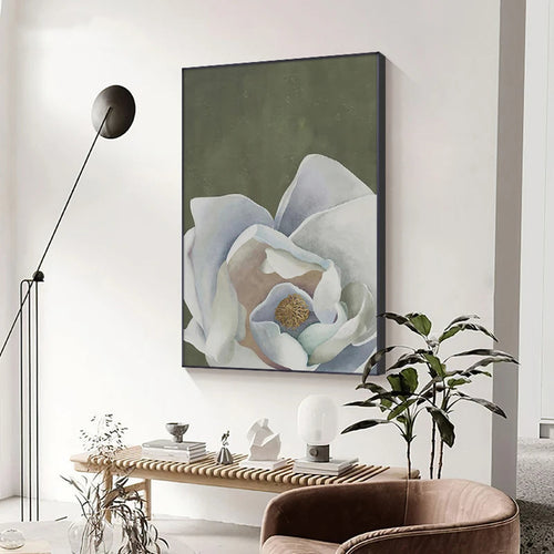 Skandinavisk Stor Blomster Veggkunst Fine Art Lerret Utskrifter Hvite Petal Blomst Plakater Moderne Botaniske Bilder For Foyer Stue | Skanto
