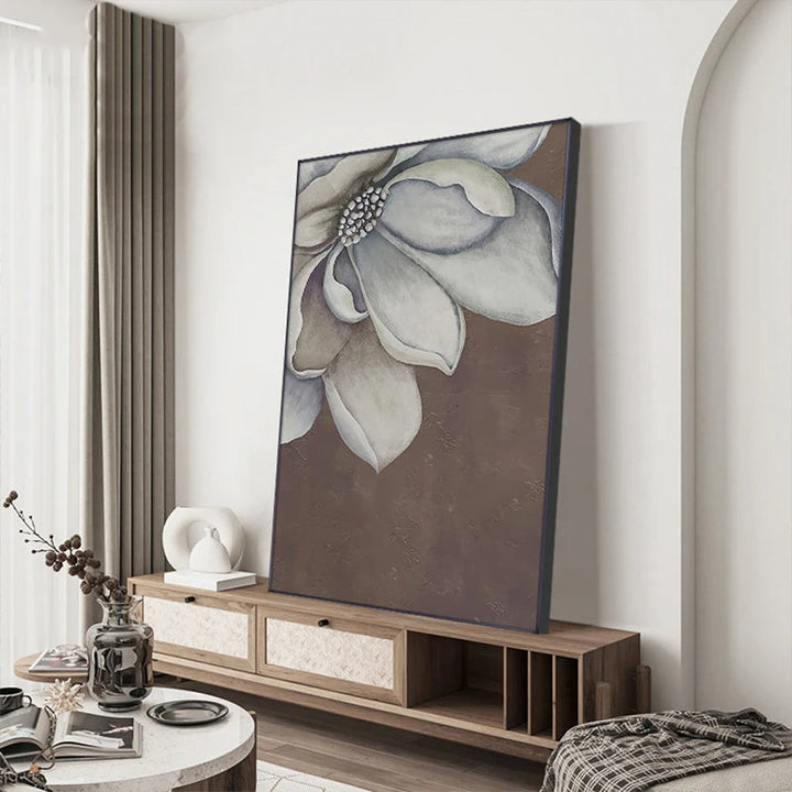 Skandinavisk Stor Blomster Veggkunst Fine Art Lerret Utskrifter Hvite Petal Blomst Plakater Moderne Botaniske Bilder For Foyer Stue | Skanto