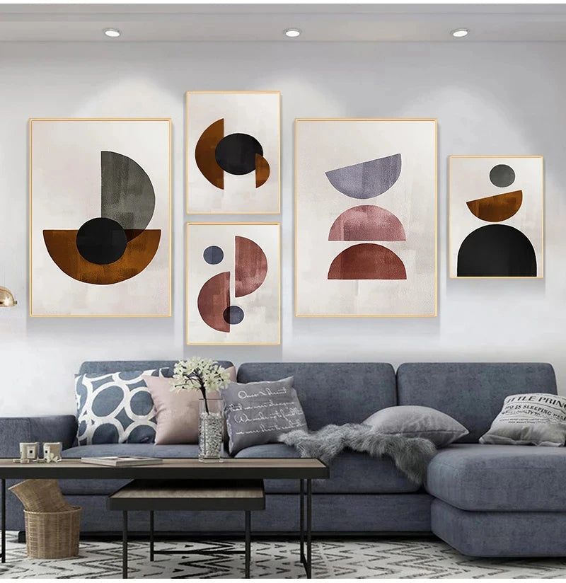 Skandinavisk Minimalistisk Geometrisk Mørke Nøytrale Farger Veggkunst Fine Art Lærred Utskrifter Moderne Abstrakte Bilder For Stue Hjem Dekor | Skanto