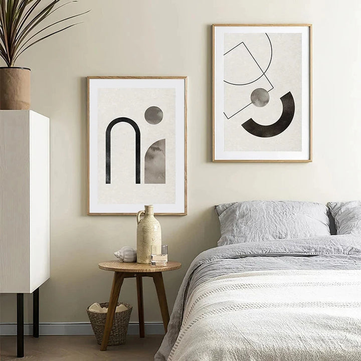 Skandinavisk Minimalistisk Geometrisk Mørke Nøytrale Farger Veggkunst Fine Art Lærred Utskrifter Moderne Abstrakte Bilder For Stue Hjem Dekor | Skanto
