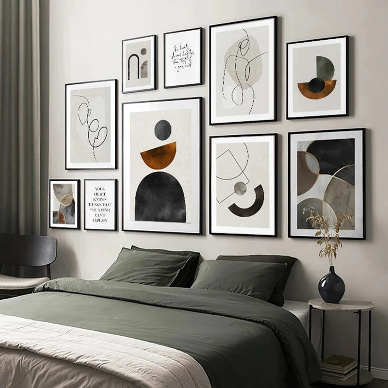 Skandinavisk Minimalistisk Geometrisk Mørke Nøytrale Farger Veggkunst Fine Art Lærred Utskrifter Moderne Abstrakte Bilder For Stue Hjem Dekor | Skanto