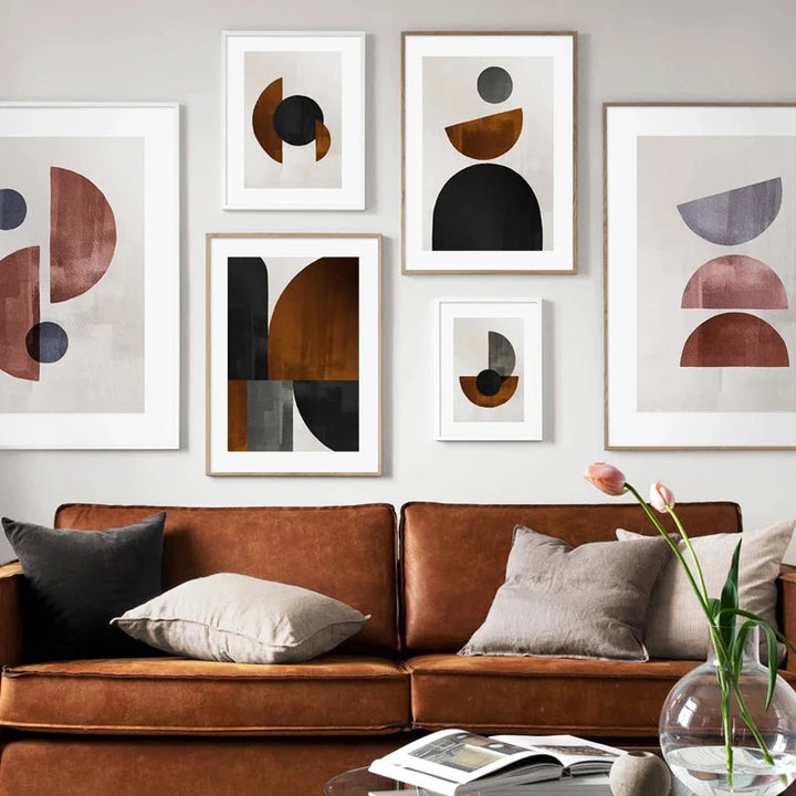Skandinavisk Minimalistisk Geometrisk Mørke Nøytrale Farger Veggkunst Fine Art Lærred Utskrifter Moderne Abstrakte Bilder For Stue Hjem Dekor | Skanto