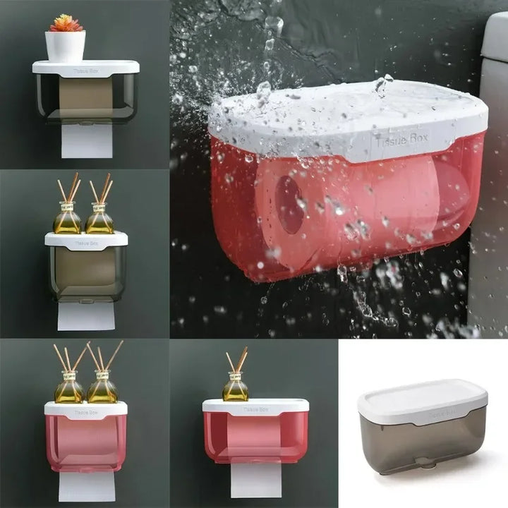 Skanto | Veggmontert Toalettpapirholder | Med Hylle & Vanntett Boks | Moderne & Plassbesparende
