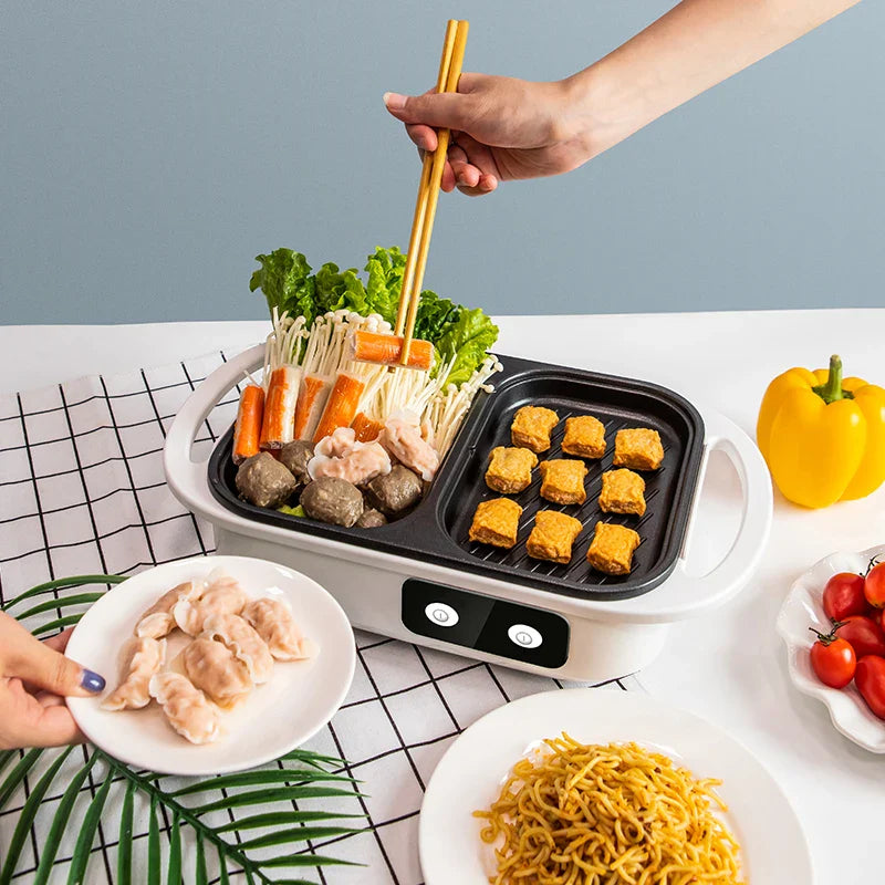 Skanto | 2 i 1 Non-stick Shabu Gryte og Grill - Multikoker for BBQ, Shabu Shabu, Biff, Ramen og Nudler, Elektrisk Kjele