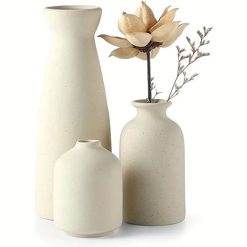 Aardstil Keramikk Vase Sett av 3 for Moderne Boho Interiører | Skanto
