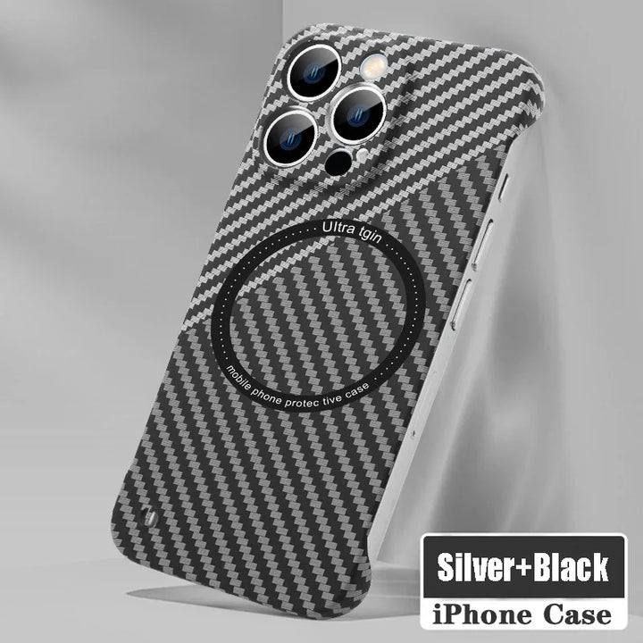 Skanto | Ultra tynn karbonfiber magnetisk etui for iPhone 16 15 ProMax 14 Plus 13 12 11 Pro Max Magsafe trådløs lading uten ramme deksel