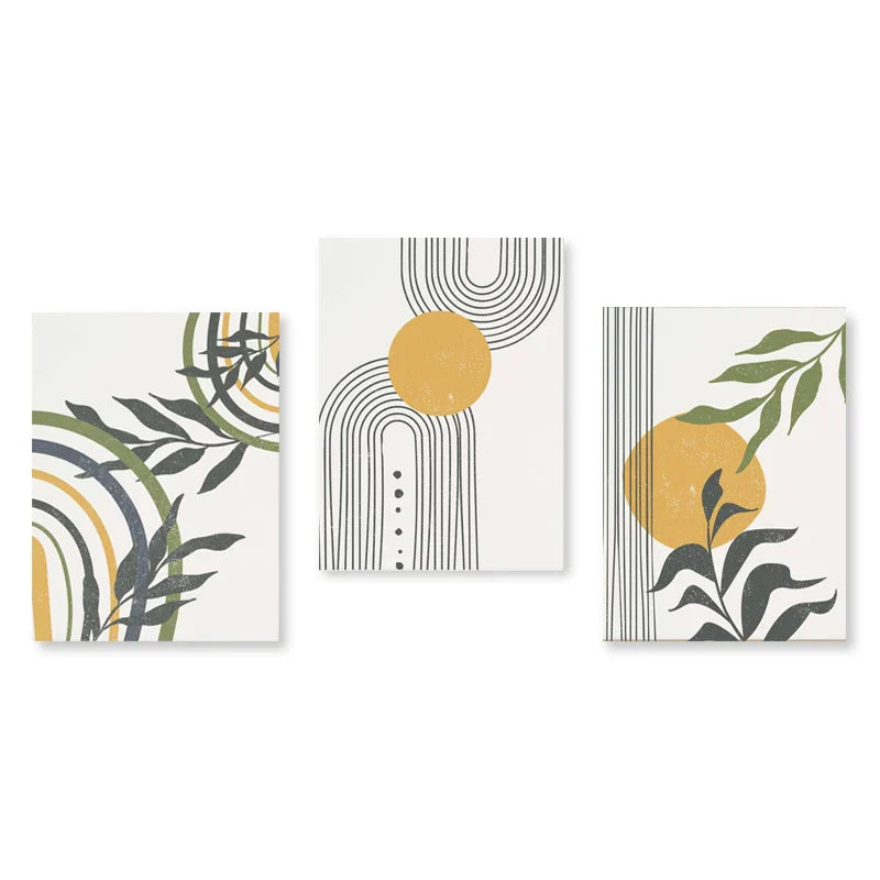 Sett med 3 stk Moderne Abstrakt Bohemsk Minimalistisk Geometrisk Veggkunst Fine Art Lerret Utskrifter Plakater Bilder For Stue Dekor | Skanto