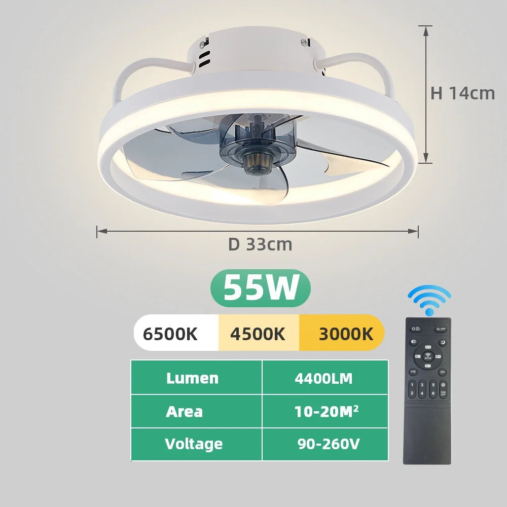 Moderne LED Taklampe Vifte med DC-motor - 6 Hastigheter, Timer, Lav Etasje Loftsvifte, Fjernkontroll Dekorativ Lys | Skanto
