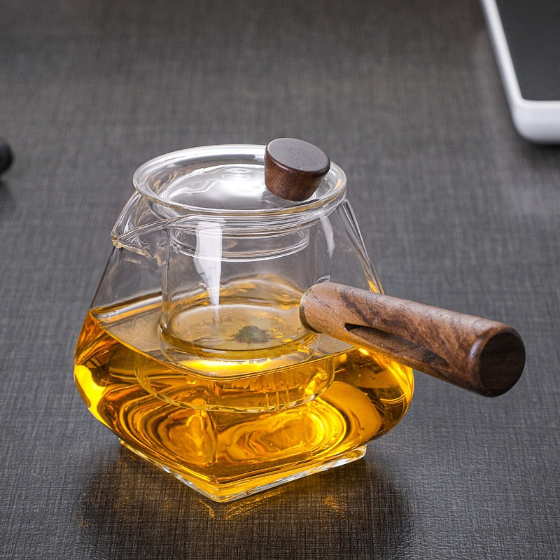 Skanto | Japansk Glass Teapot med Trehåndtak, Koke Teapot, Elektrisk Keramisk Komfyr, Te Maker, Høy- Kvalitets Te Set, Varmebestandig Teapot, 700 ml