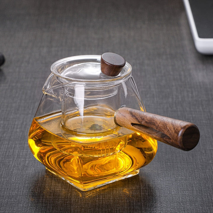 Skanto | Japansk Glass Teapot med Trehåndtak, Koke Teapot, Elektrisk Keramisk Komfyr, Te Maker, Høy- Kvalitets Te Set, Varmebestandig Teapot, 700 ml