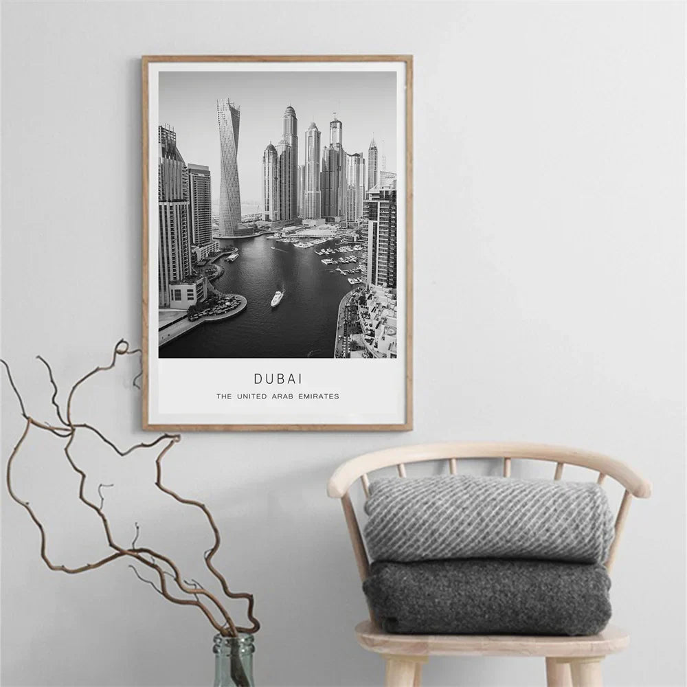 Dubai Skyline Plakat Internasjonal Reise Veggkunst Fine Art Lerretstrykk Svart Hvit Bilder For Stue Spisestue Hjemmekontor Kunstdekor | Skanto