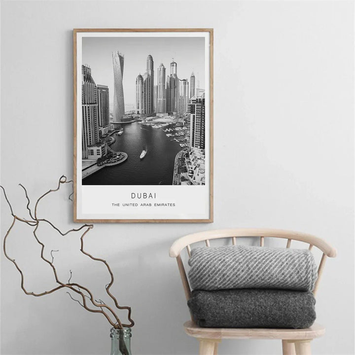 Dubai Skyline Plakat Internasjonal Reise Veggkunst Fine Art Lerretstrykk Svart Hvit Bilder For Stue Spisestue Hjemmekontor Kunstdekor | Skanto