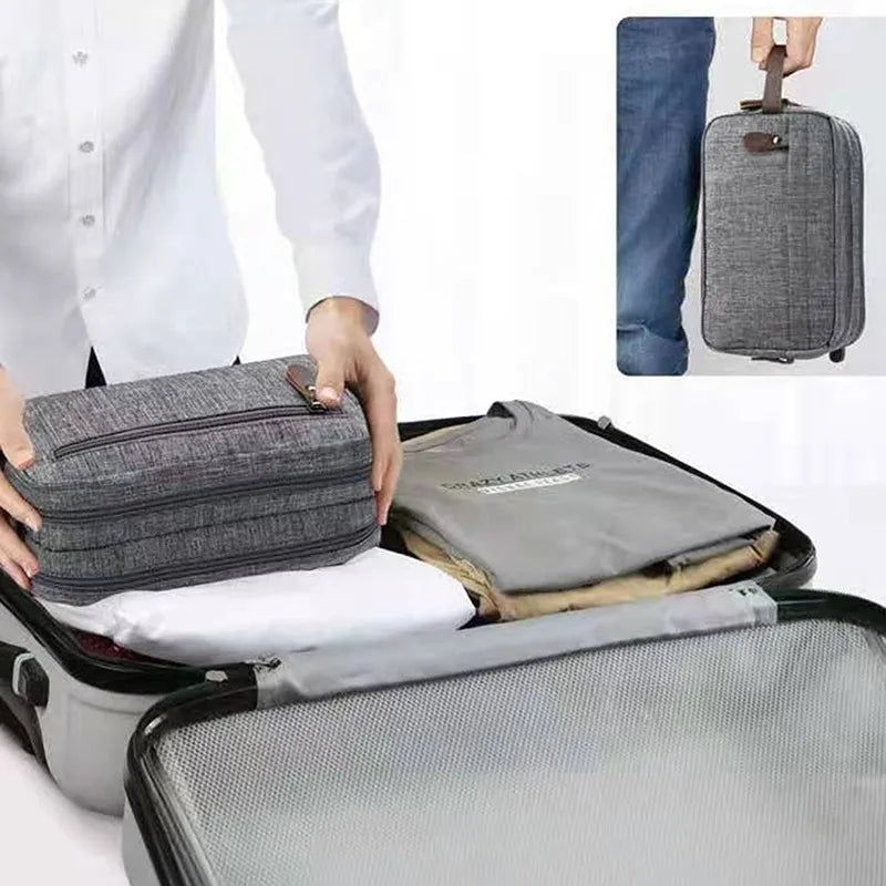 Skanto | Nylonéa toalettveske Unisex | Vannavstøtende | Lærhåndtak med canvasdesign | For reise og hverdagsbruk