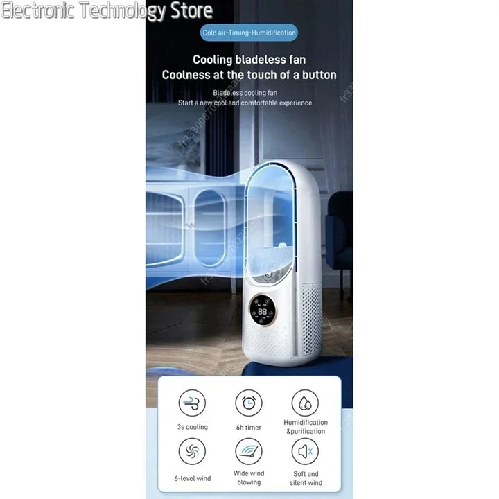 Skanto | AeroCool Breeze Bladeless Vifte 2025 | 6 Hastigheter | Stille Luftkjøler & Fuktighetsgiver | USB Tilkobling | For Kontor & Hjem