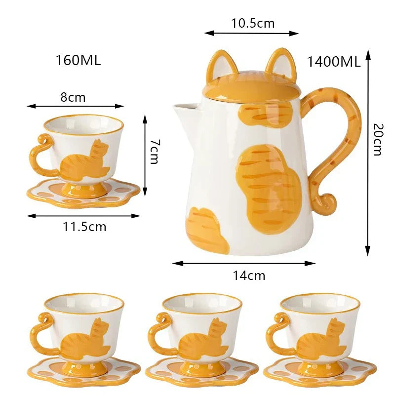 Skanto | Orange Cat Håndlaget Keramisk Kaffe- og Te-sett