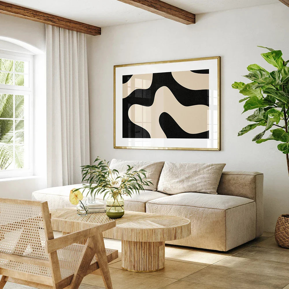 Moderne abstrakt formet svart minimalistisk veggkunst fine art lerretsutskrifter bilder for moderne leilighet stue spisestue kunstdekor | Skanto