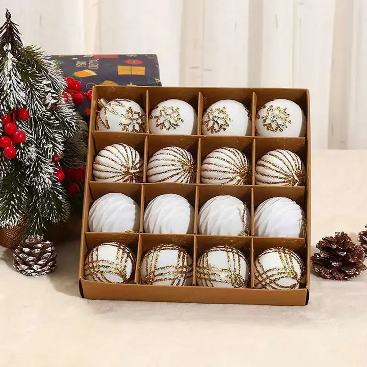 Flocking Christmas Tree Ornaments - Burgundy and Dark Green Baubles for Holiday Party Decor, Pink Christmas Ball Pendant 16PCS 6cm (2.3 inches)