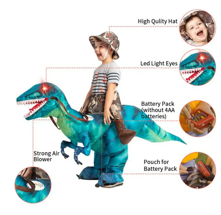 Skanto | Ride-On Oppblåsbar Dinosaur Kostyme for Barn – Moro Festdrakt for Fester & Halloween