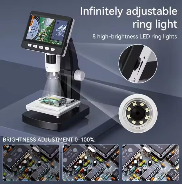 Skanto | 1000X 4.3" LCD Digital Mikroskop – 1080P Møntmikroskop med 8 LED-lamper for lodding, reparasjoner og inspeksjon