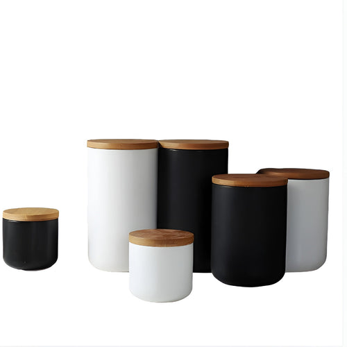 Keramisk oppbevaringsbeholder med bamb lokk – Naturlig design | Frisk oppbevaring for hjemmet | Skanto
