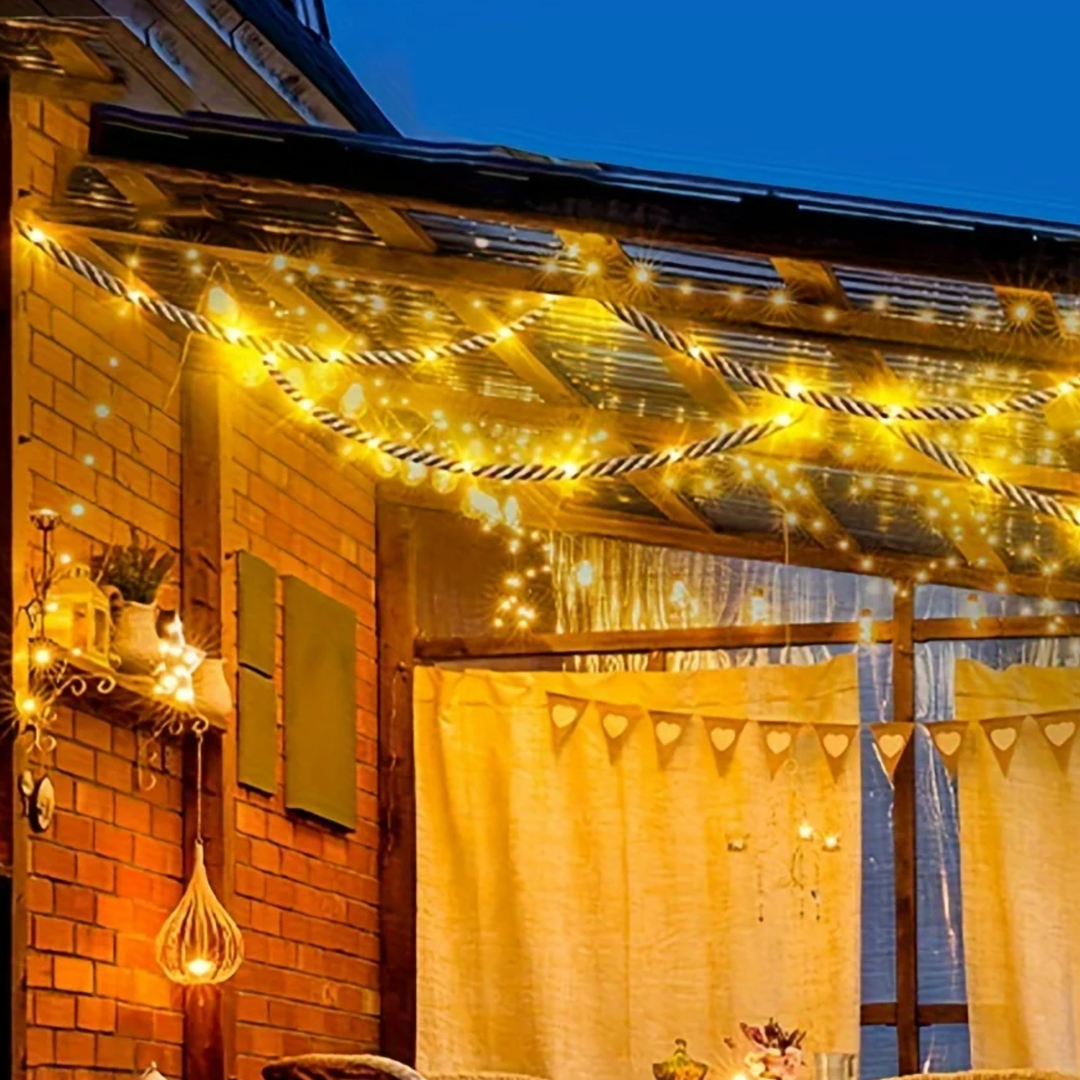 Skanto | Hamp tau solcelledrevet lampe | Holdbar dekorbelysning for hage og terrasse