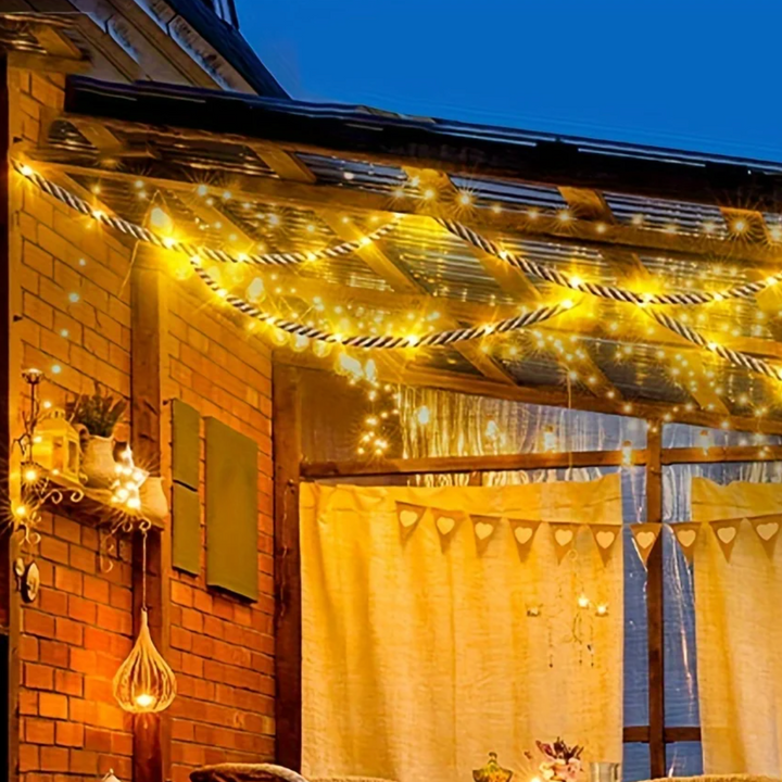 Skanto | Hamp tau solcelledrevet lampe | Holdbar dekorbelysning for hage og terrasse
