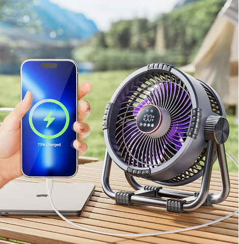 Skanto | Riley 3-i-1 Campingvifte med LED og Power Bank – 20,000mAh Utendørsvifte med krok og fjernkontroll
