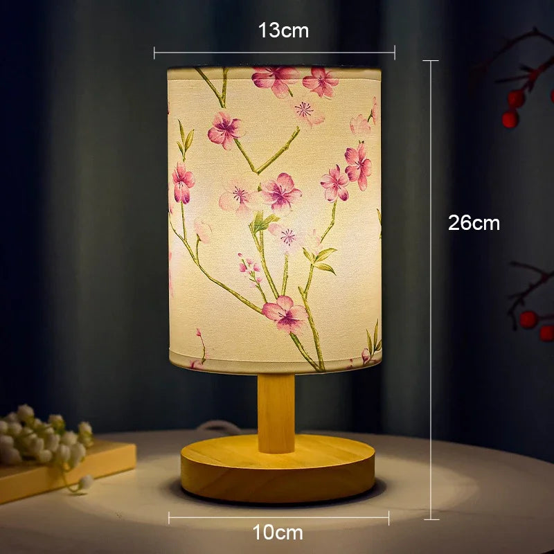 Skanto | LiánHua LED Bordlampe Plomblomst | Dimbar | Stoffske i kinesisk stil | Varm hvit lys | EU-plugg