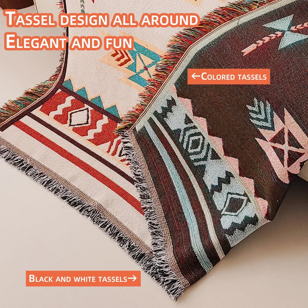 Skanto | AztecaLoom Boho Teppe | XXL Aztec Kaste med Frynser | Southwestern Etno Stil | Vintage Kaste Teppe laget av Bomullsblanding
