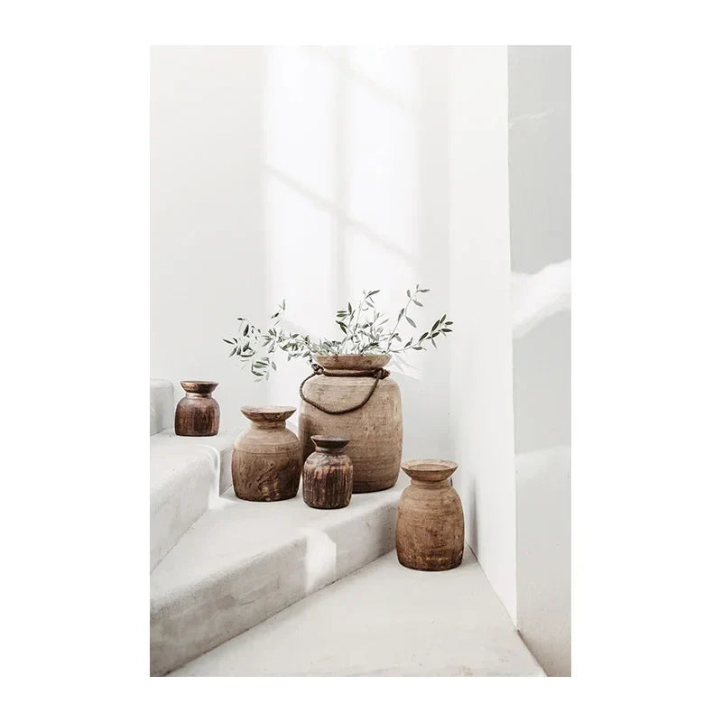 Nøytrale Farger Terracotta Stillebend Vase Veggkunst Finkunst Lerretstrykk Plakat Arkitektoniske Bilder For Moderne Stue Soverom Hjem Deko | Skanto