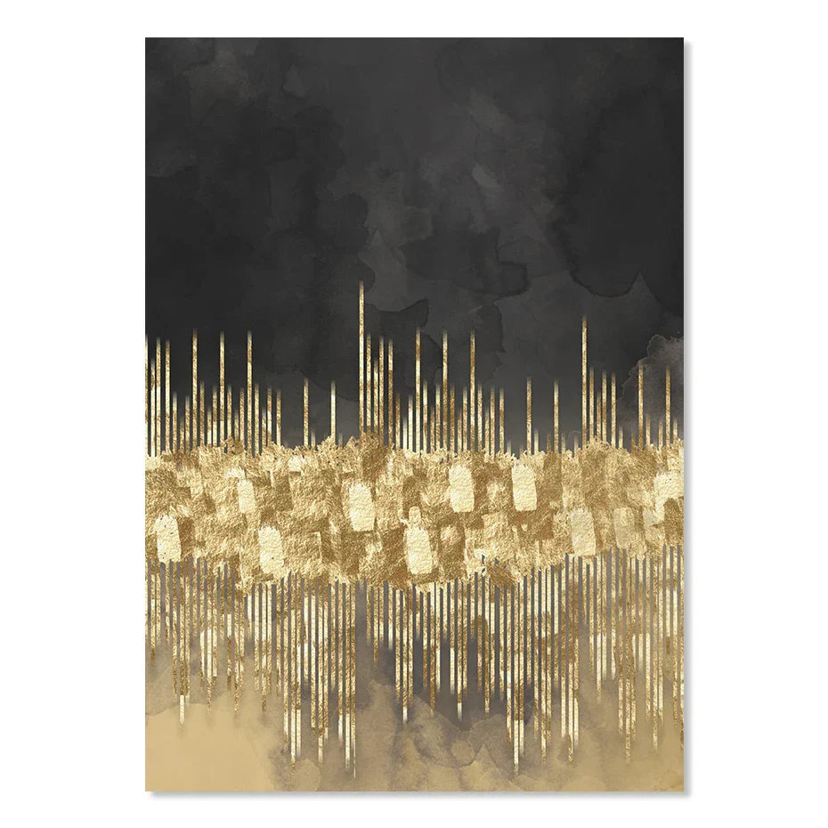 Abstract Golden Cityscape På Svart Akvarell Lerret Trykk Vegg Kunst Lys Luksus Bilder For Stue Soverom Hjemmekontor Dekor | Skanto