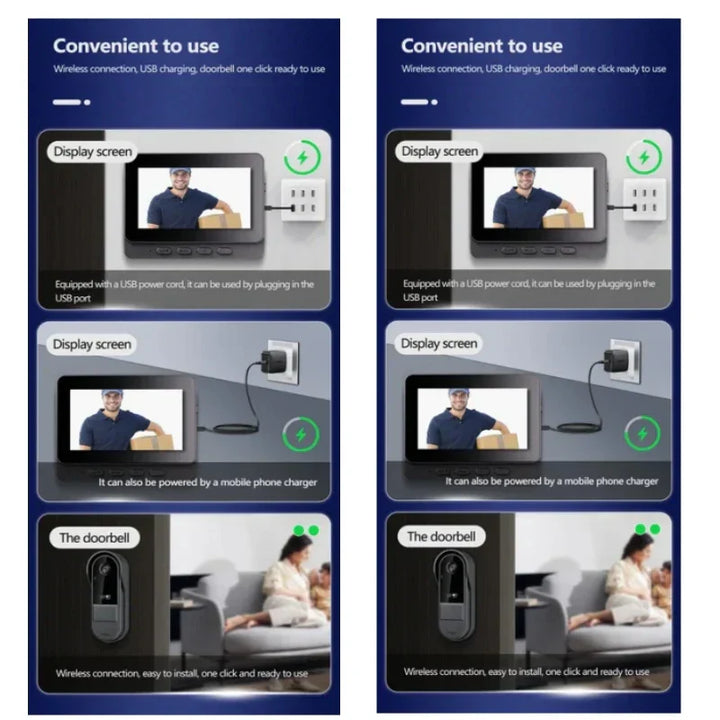 Skanto | Trådløs video dørklokke med intercom og nattsyn HD – 4,3” IPS-display, vanntett