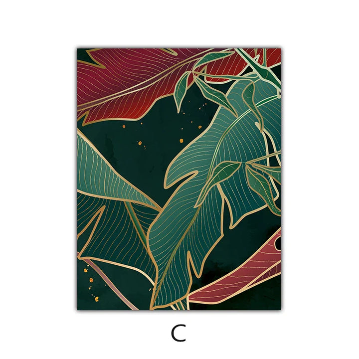 Moderne Abstrakt Tropisk Botanikk Veggkunst Fine Art Lærred Utskrifter Røde Grønne Palm Blader Plakater Bilder For Stue Hotell Rom Decor | Skanto