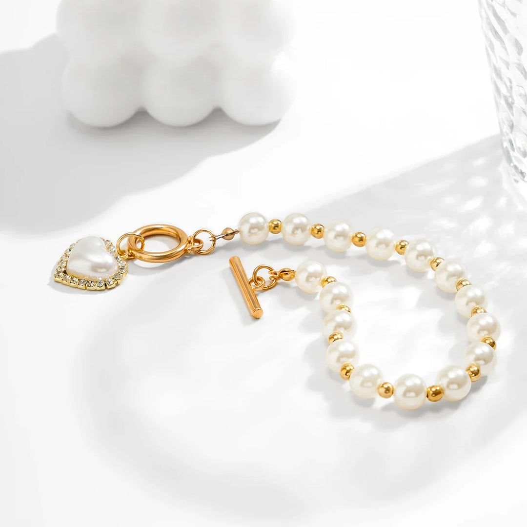 Skanto | Perle Hjerte Diamant Akkompagnert Armbånd