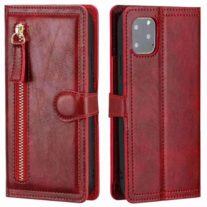 Premium-Leder-iPhone-Klapphülle med Ständer