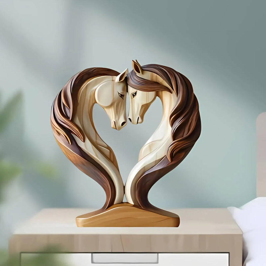 Skanto | Equora Hest Skulptur | Hest Skulptur Tre | 2D Design i Omfamning Pose | Dekorasjon for Stue, Kontor og Barnerom