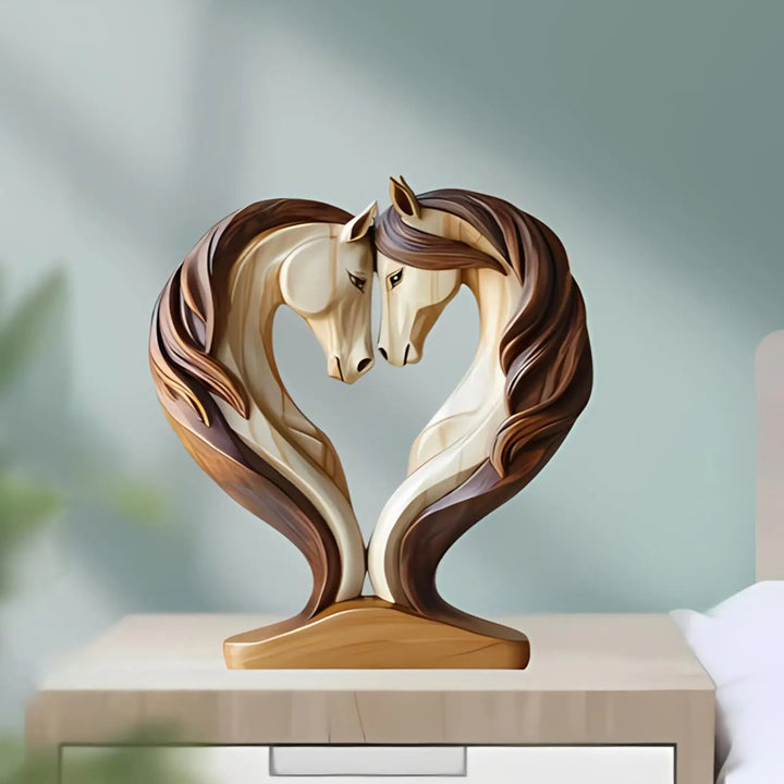 Skanto | Equora Hest Skulptur | Hest Skulptur Tre | 2D Design i Omfamning Pose | Dekorasjon for Stue, Kontor og Barnerom