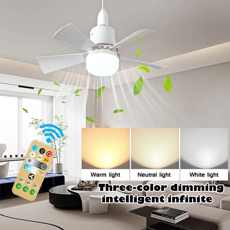 30W E27 Takvifte Lys med Fjernkontroll - LED Dimming Funksjon, Intelligent Stille Vifte for Soverom & Stue | Skanto