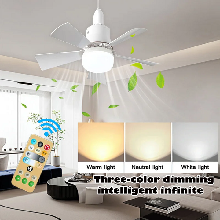 30W E27 Takvifte Lys med Fjernkontroll - LED Dimming Funksjon, Intelligent Stille Vifte for Soverom & Stue | Skanto