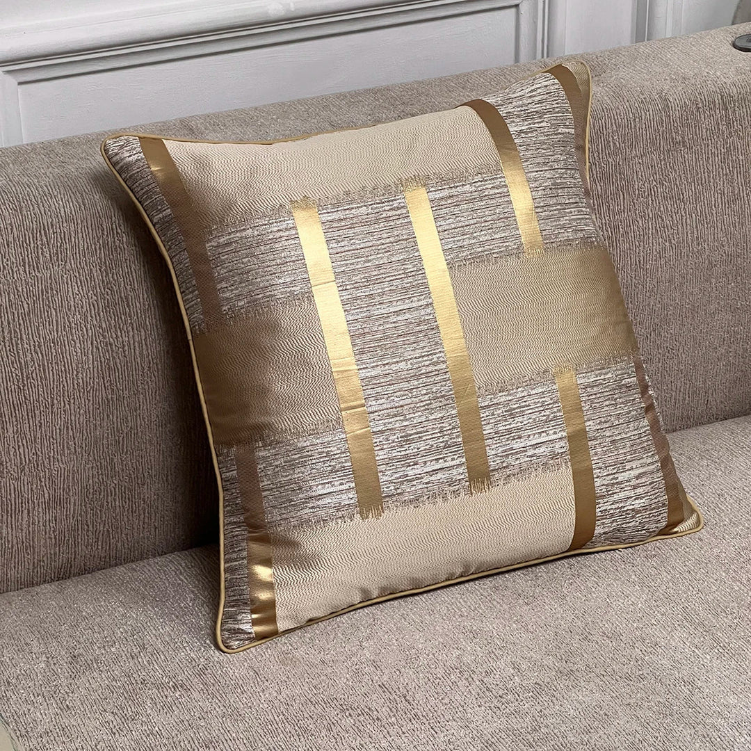 Skinne Gylden Sølv Stripe Jacquard Putekappar 45x45cm Putekopper Firkantet Deksel For Sofa Kaste Puter Lys Luksus Nordisk Hjem Dekor | Skanto