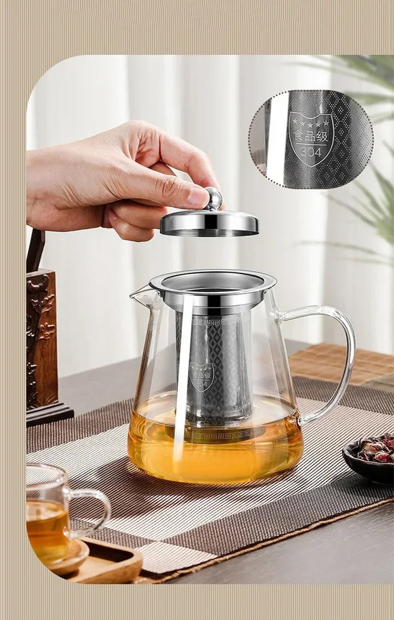 Skanto | 450ml-950ml Varmeresistent Glass Teapot – Rustfritt Stål Tefilter, Blomsterkjele for Kung Fu Te, Puer og Oolong Te